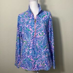 Lilly Pulitzer Vibrant Pink and Blue Long Sleeve Top Size M